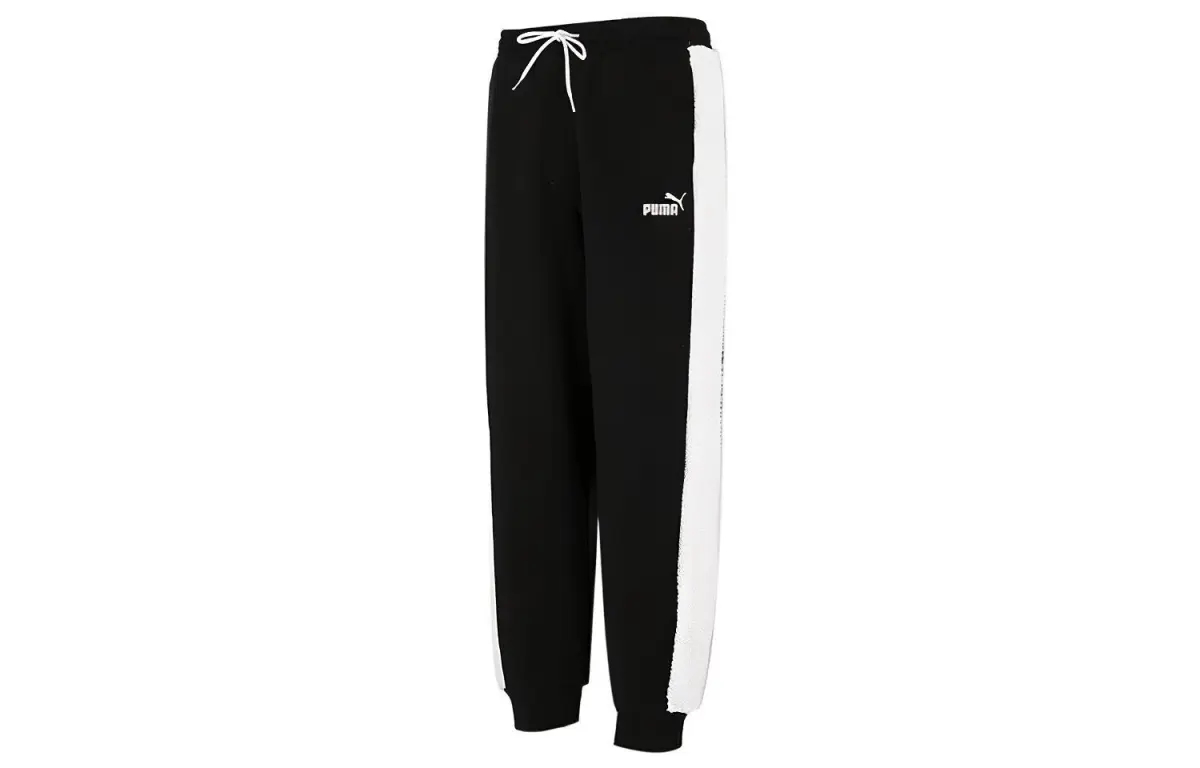 PUMA LUXE SPORT T7 Knitted Sweatpants Men's Black Thickened Cuffed Pants