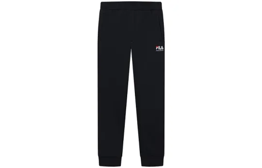 FILA WHITE Logo Embroidery Fleece Lined Elastic Cuff Knitted Sweatpants Men's Marine Blue