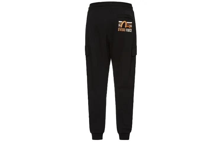 EVISU Knitted Sweatpants Men's Black Moderate Straight Fit Pants