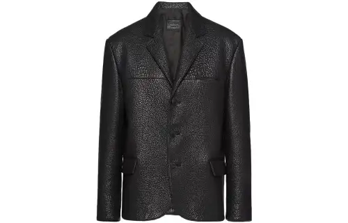 PRADA Single Breasted Long Sleeved Leather Jacket