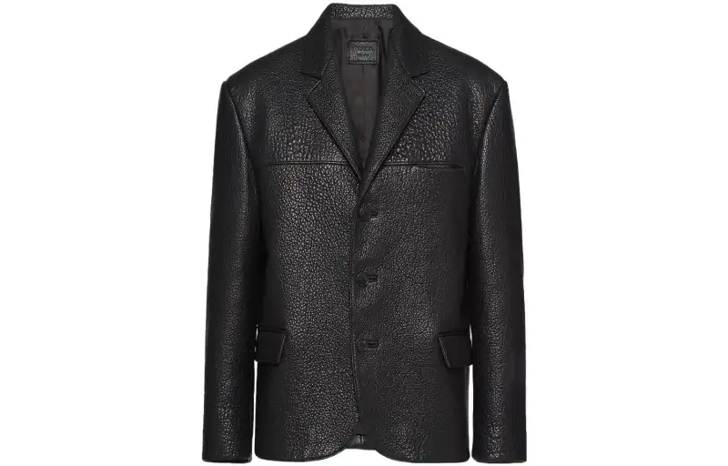 PRADA Single Breasted Long Sleeved Leather Jacket