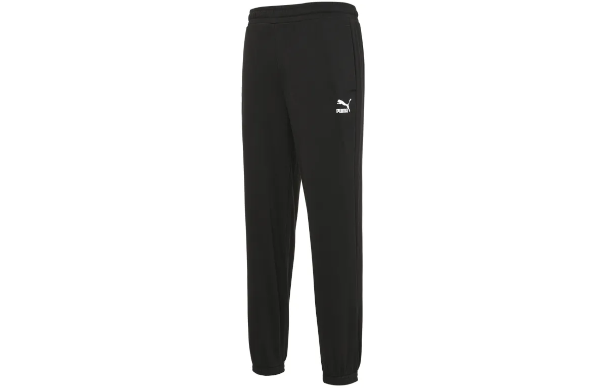 PUMA CLASSICS Knitted Sweatpants Men's Black Moderate Cuffed Pants
