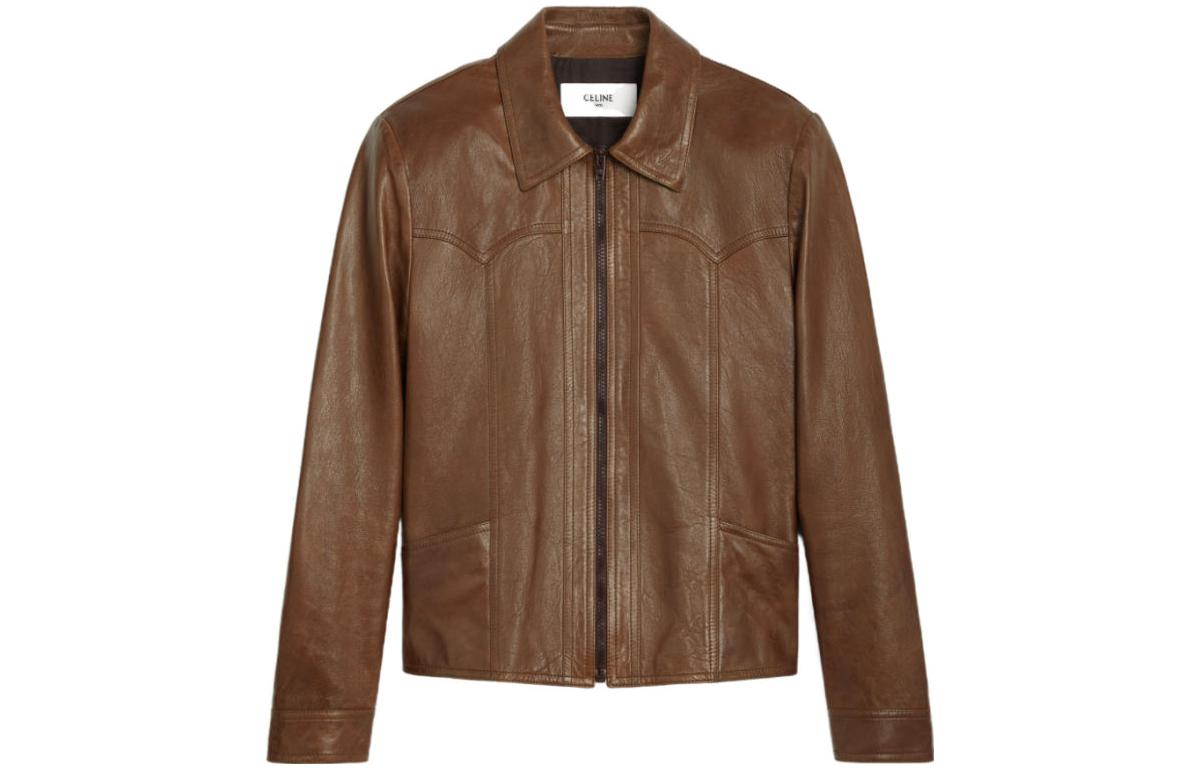 CELINE FW23 Leather Jacket Men's Brown