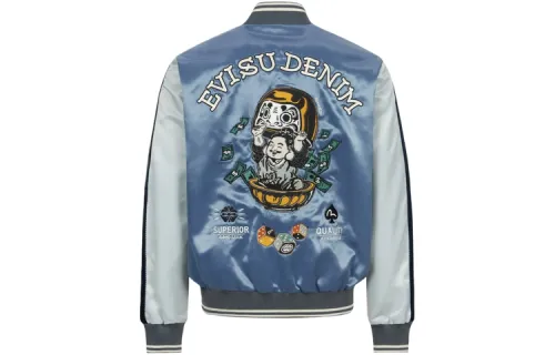 EVISU Jackets Men's Dark Blue Baseball Collar Moderate Other