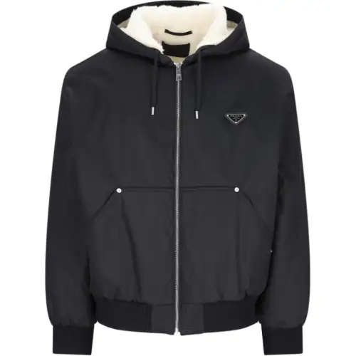 Prada Re-Nylon Triangle-Logo Zipped Hooded Jacket