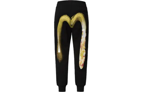 EVISU Knitted Sweatpants Men's Black Moderate Cuffed Pants