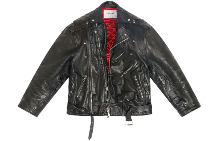Balenciaga Leather Jackets Men's Black Lapel Thickened