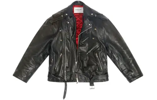 Balenciaga Leather Jackets Men's Black Lapel Thickened