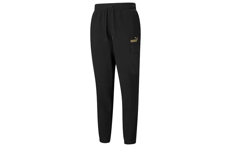 PUMA Winterized Cargo Pants With Gold Stamped Logo Side Pocket, Casual, And Elastic Cuff Long Style Knitted Sweatpants