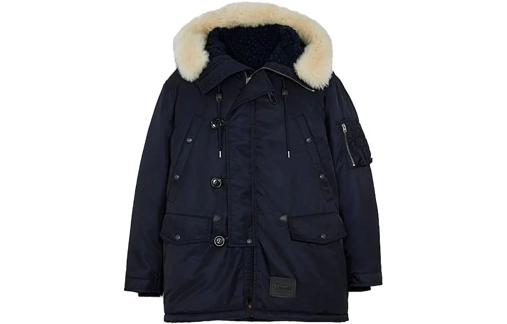 COACH Parka Coats Men's Navy Hooded Moderate
