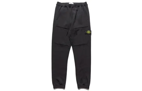 STONE ISLAND Knitted Sweatpants Men's Black Moderate Straight Fit Pants