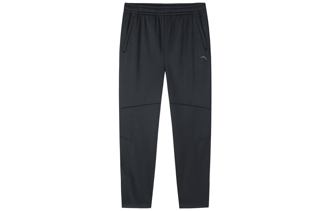 Anta Running Collection Solid Color Logo Print Elastic Waistband Fleece Lined Running Pants Men’s Black