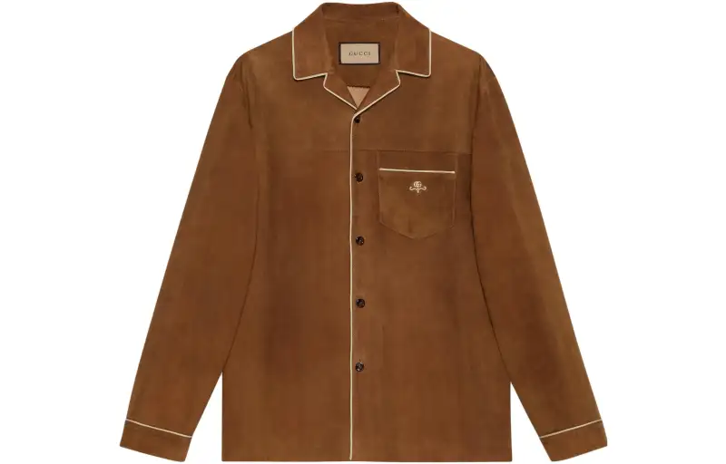 GUCCI FW23 Leather Jacket Men's Brown
