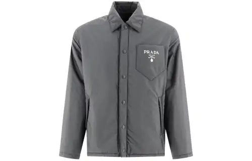 PRADA Puffer Jackets Men's Gray Lapel Moderate Other