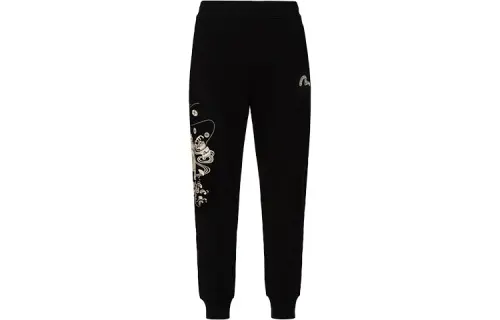 EVISU Knitted Sweatpants Men's Black Moderate Cuffed Pants