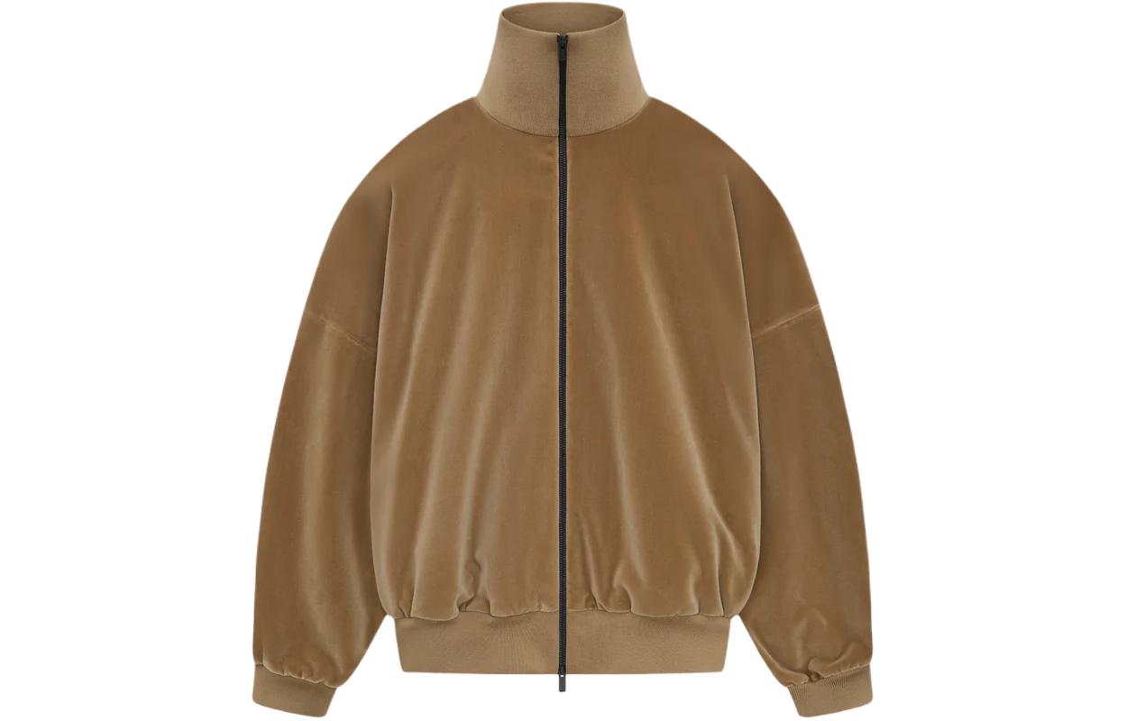 Fear of God SS24 eighth season series Cotton Velvet Track Jacket solid color velvet off-shoulder long-sleeved jacket, same style for men and women, Camel/Camel