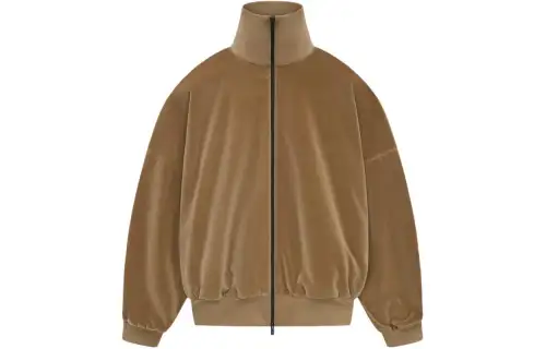 Fear of God SS24 eighth season series Cotton Velvet Track Jacket solid color velvet off-shoulder long-sleeved jacket, same style for men and women, Camel/Camel