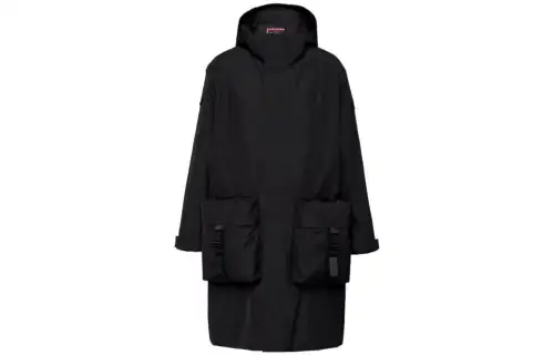 PRADA Trench Coats Men's Black Hooded Moderate Other