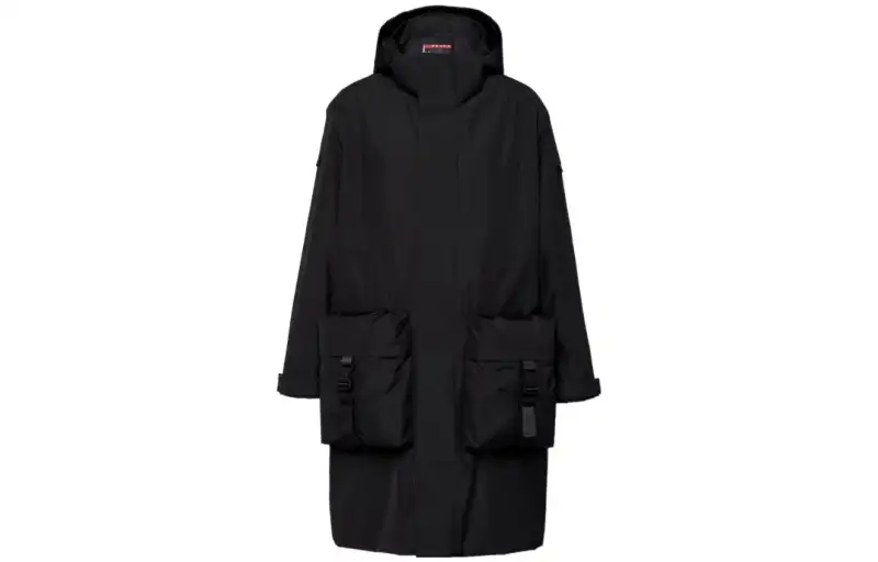 PRADA Trench Coats Men's Black Hooded Moderate Other