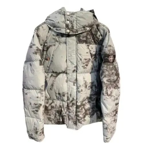 STONE ISLAND Earth Survey Camouflage Collection FW24 Down Jacket Unisex Light Blue