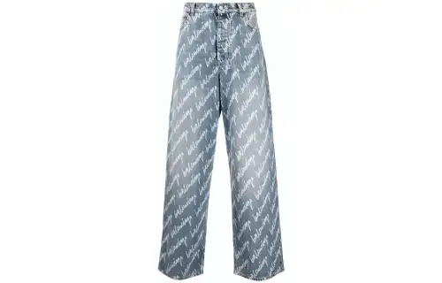 Balenciaga All Over Logo Large Fit Denim Trousers