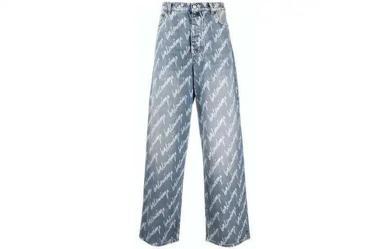 Balenciaga All Over Logo Large Fit Denim Trousers