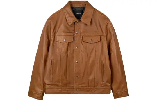 COACH SS24 Leather Jacket Men's Orange Red