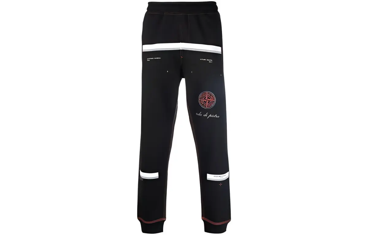 STONE ISLAND Knitted Sweatpants Men's Black Moderate Cuffed Pants