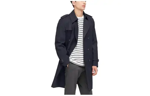 UNIQLO Trench Coats Men's Navy Blue Lapel Moderate Other