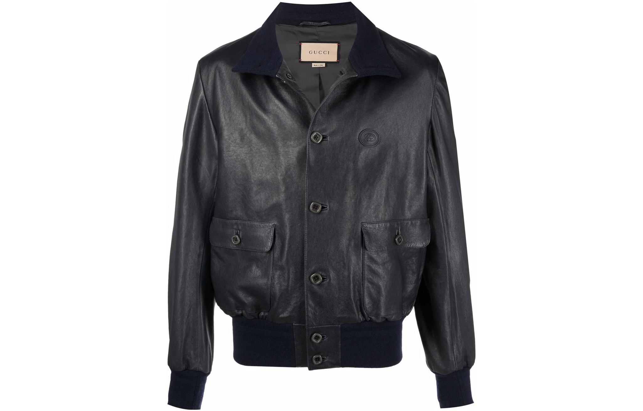 GUCCI Leather Jackets Men's Black Moderate
