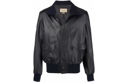 GUCCI Leather Jackets Men's Black Moderate