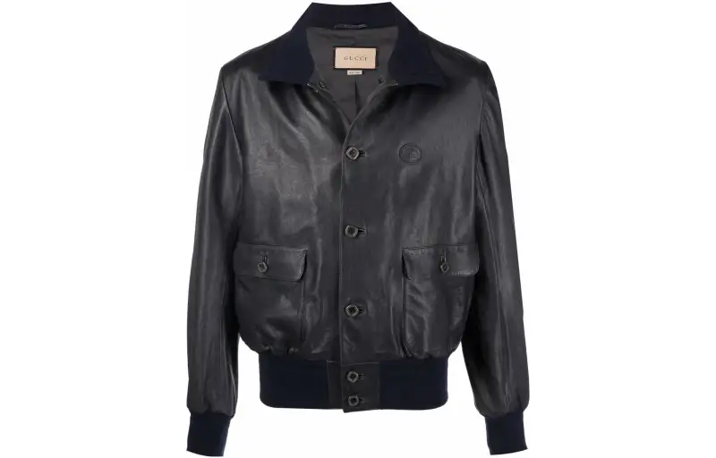 GUCCI Leather Jackets Men's Black Moderate