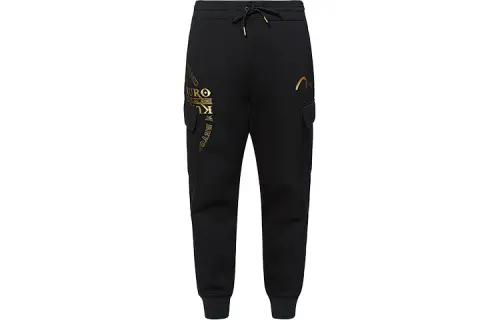 EVISU Knitted Sweatpants Men's Black Moderate Cuffed Pants