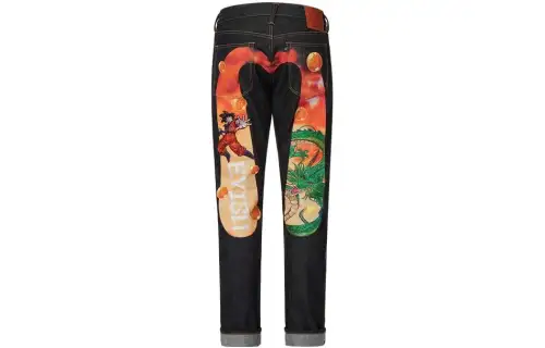 EVISU X Dragon Ball Z Co Branded Jeans Men's Denim Blue Moderate Tapered Pants
