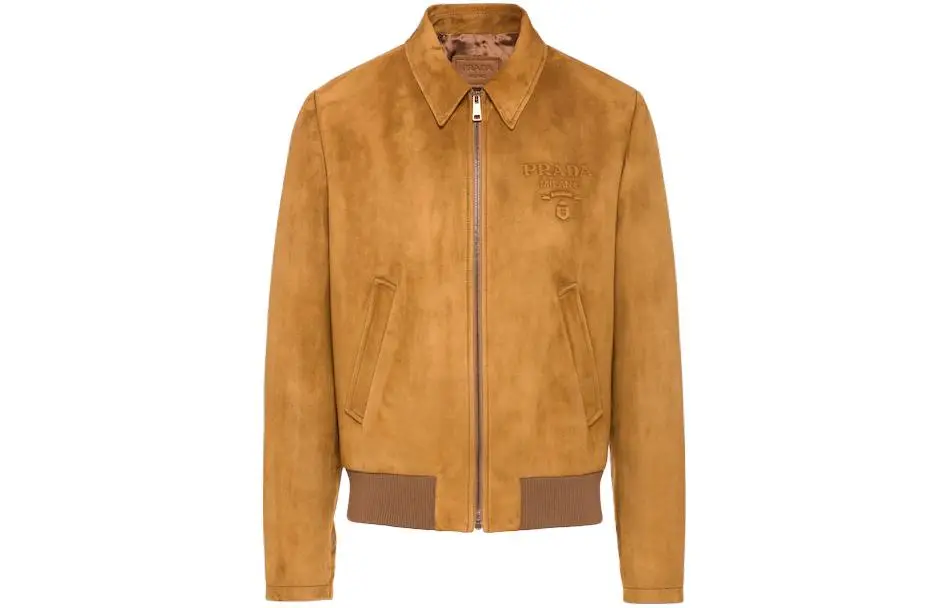PRADA Leather Jackets Men's Brown Pointed Collar Moderate
