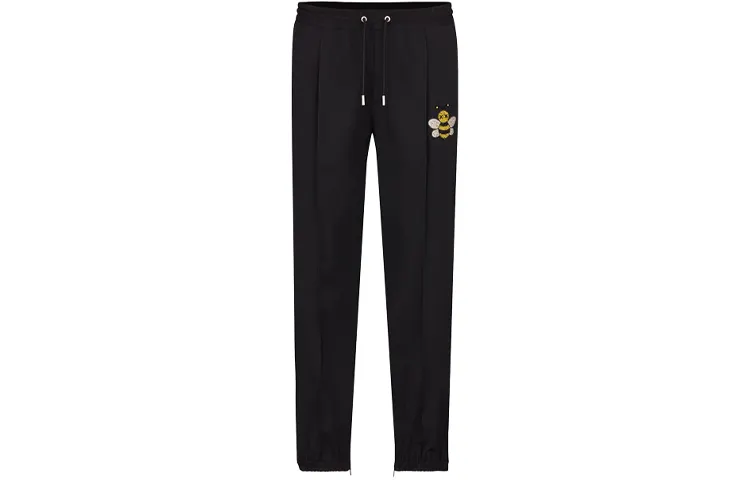 DIOR Quarterly New Products Knitted Sweatpants Men's Black Moderate Straight Fit Pants