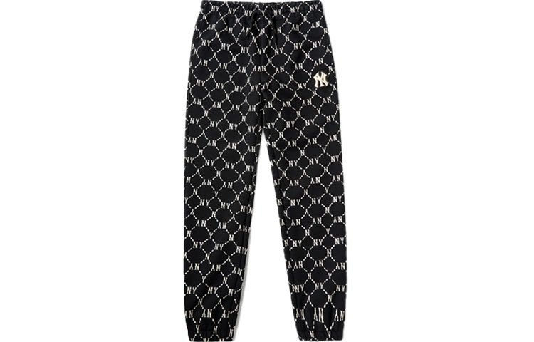 MLB Old Flower Knitted Sweatpants Unisex Black Moderate Cuffed Pants