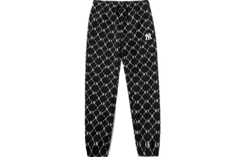 MLB Monogram Knitted Sweatpants Unisex Black Moderate Cuffed Pants