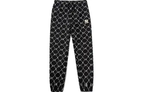 MLB Old Flower Knitted Sweatpants Unisex Black Moderate Cuffed Pants