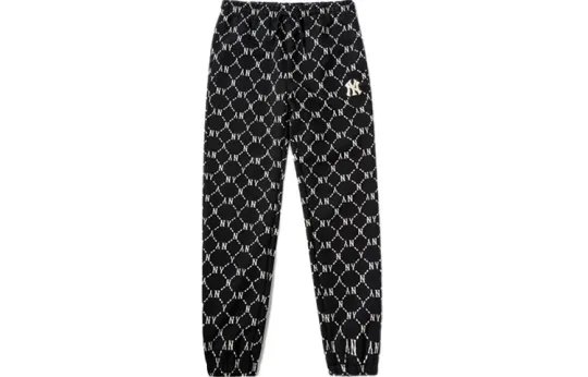MLB Old Flower Knitted Sweatpants Unisex Black Moderate Cuffed Pants