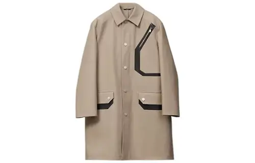 HERMES Trench Coats Men's Desert Yellow Lapel Moderate
