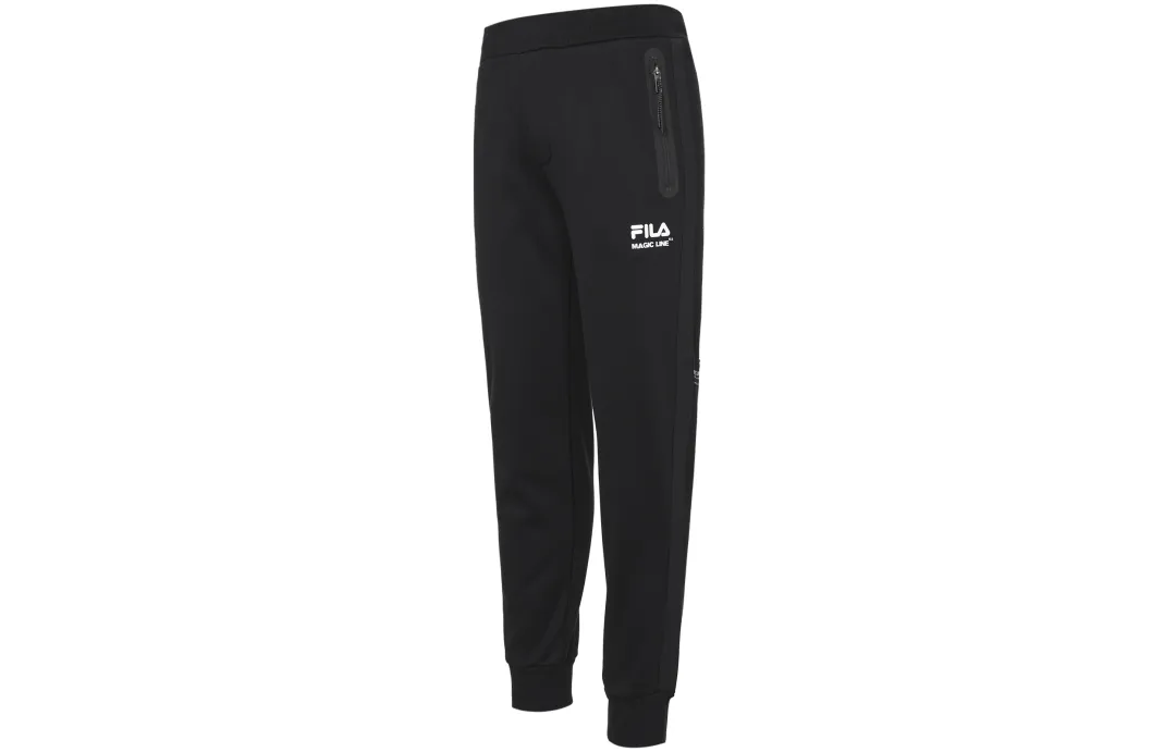 FILA Vintage Side Stripes Fleece Lined Elastic Cuff Knitted Sweatpants Men's Jet Black