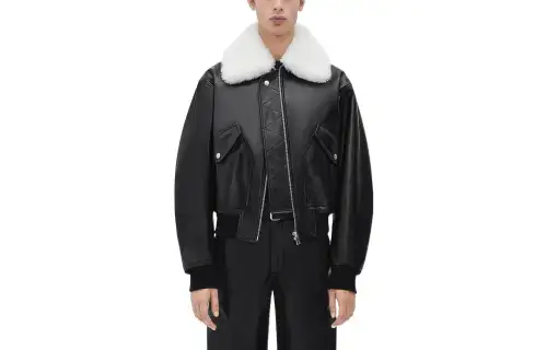 Bottega Veneta Leather Jackets Men's Black Lapel Moderate