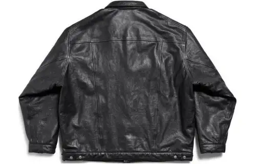 Balenciaga Leather Jacket Loose Fit Unisex Black