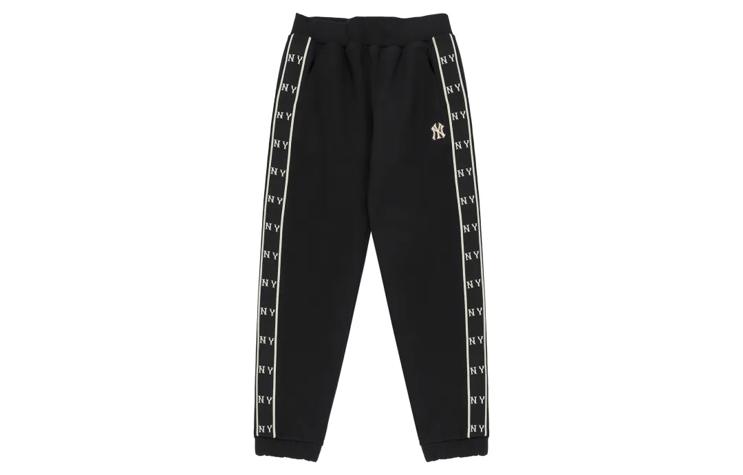 MLB New York Yankees Vintage Patchwork Side Label Logo Embroidery Fleece Lined Knitted Sweatpants Unisex Black