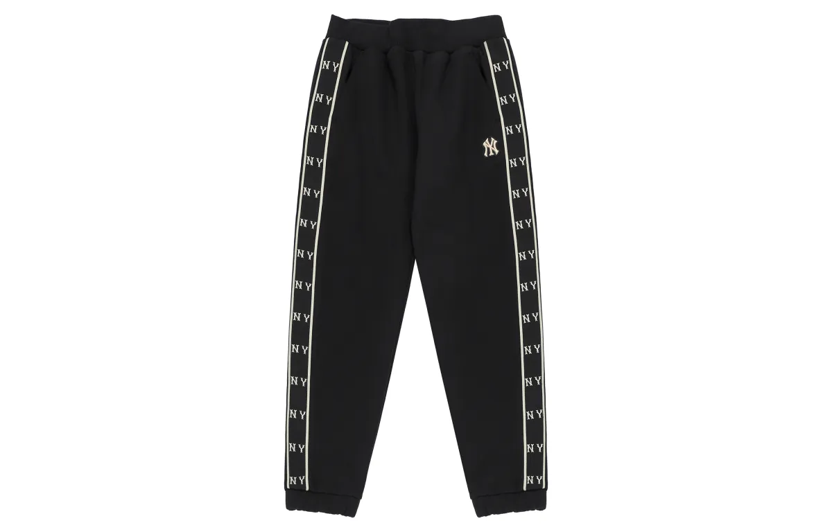 MLB New York Yankees Vintage Patchwork Side Label Logo Embroidery Fleece Lined Knitted Sweatpants Unisex Black