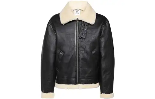 Vetements Leather Jackets Men's Black Fur Collar Moderate