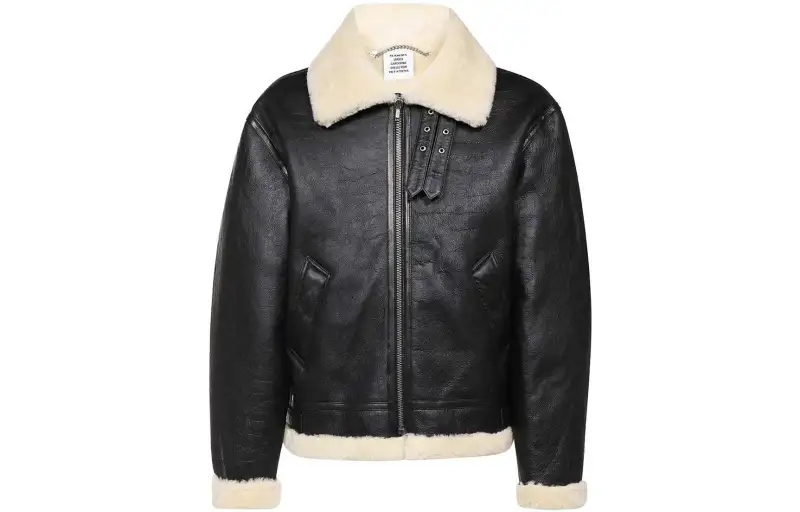 Vetements Leather Jackets Men's Black Fur Collar Moderate