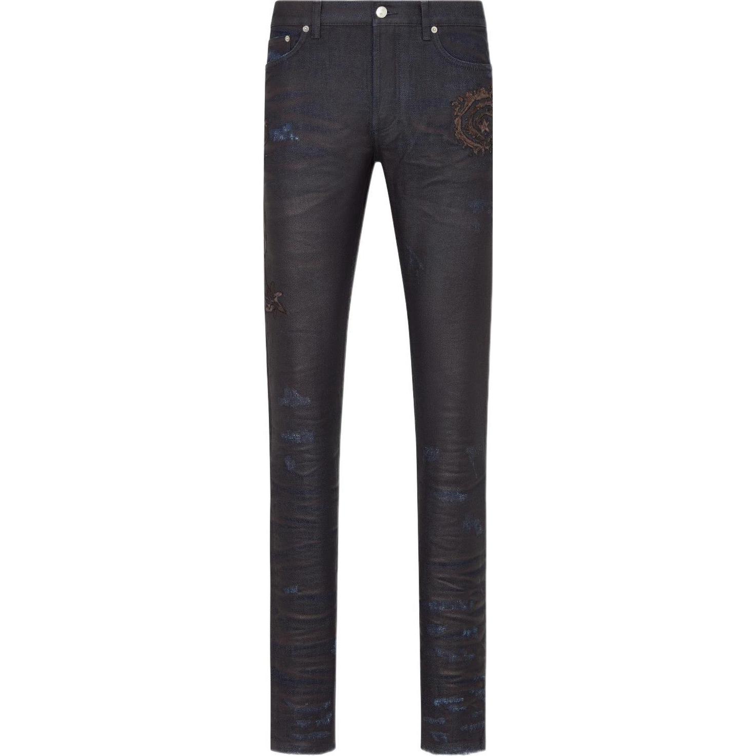 DIOR Dior x Travis Scott Solid Color Logo Embroidered Slim Jeans Men's Blue