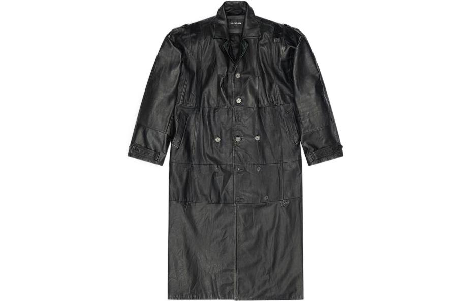 Balenciaga Leather Jackets Men's Black Lapel Moderate